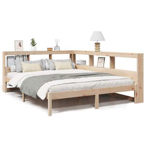 vidaXL t&ouml;m&ouml;r fenyőfa k&ouml;nyvespolcos &aacute;gy matrac n&eacute;lk&uuml;l 160 x 200 cm