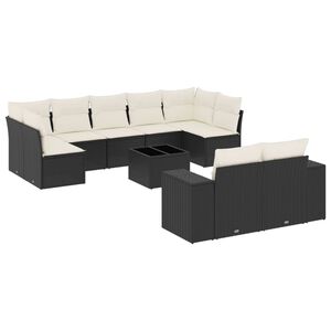 vidaXL 10 r&eacute;szes fekete polyrattan kerti &uuml;lőgarnit&uacute;ra p&aacute;rn&aacute;kkal