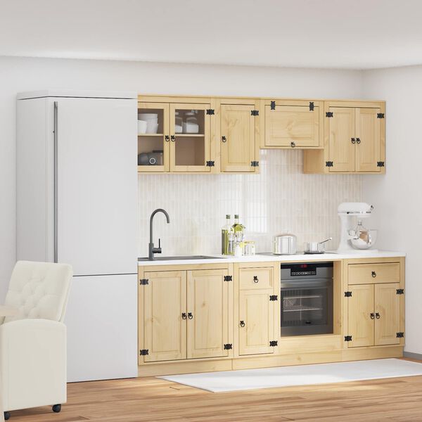 vidaXL Cabinet fi&oacute;kkal polcokkal SKI 8 pcs M&eacute;zes Barna T&ouml;m&ouml;r fenyőfa