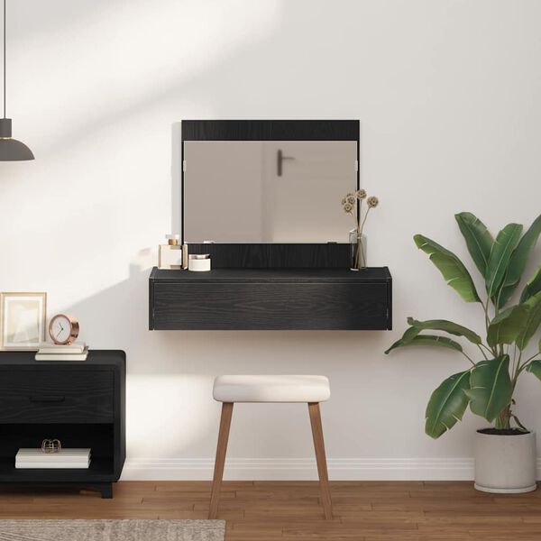 vidaXL Öltözködőasztal fiókkal tükörrel Fekete 83 x 40 x 70 cm Faanyag