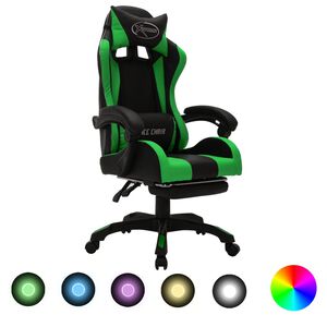 vidaXL z&ouml;ld &eacute;s fekete műbőr versenysz&eacute;k RGB LED-vil&aacute;g&iacute;t&aacute;ssal