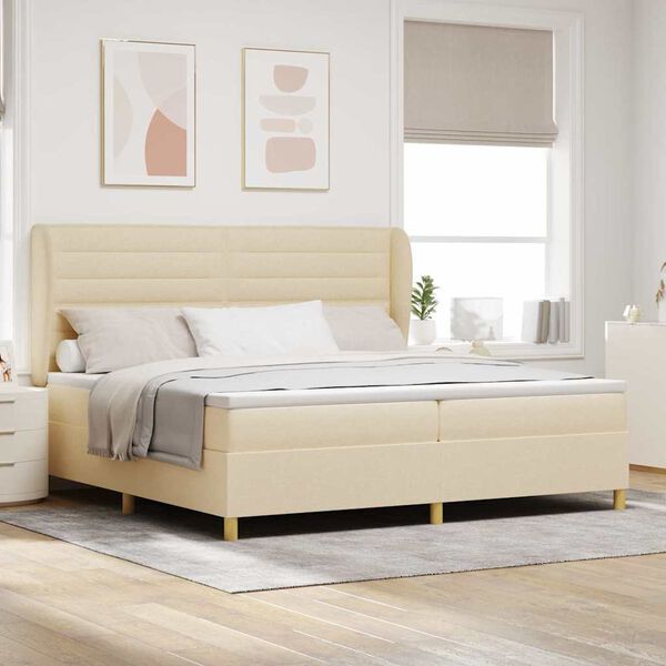 vidaXL Boxspring &aacute;gy matraccal S&ouml;t&eacute;tsz&uuml;rke 90x190 cm Sz&ouml;vet Kr&eacute;m