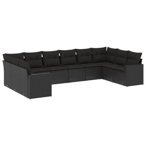 vidaXL 10 r&eacute;szes fekete polyrattan kerti &uuml;lőgarnit&uacute;ra p&aacute;rn&aacute;kkal