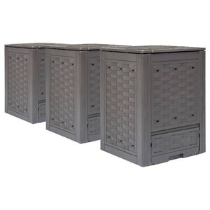 vidaXL 3 db barna műanyag rattan kerti komposzt&aacute;l&oacute; 60x60x83 cm 900 L