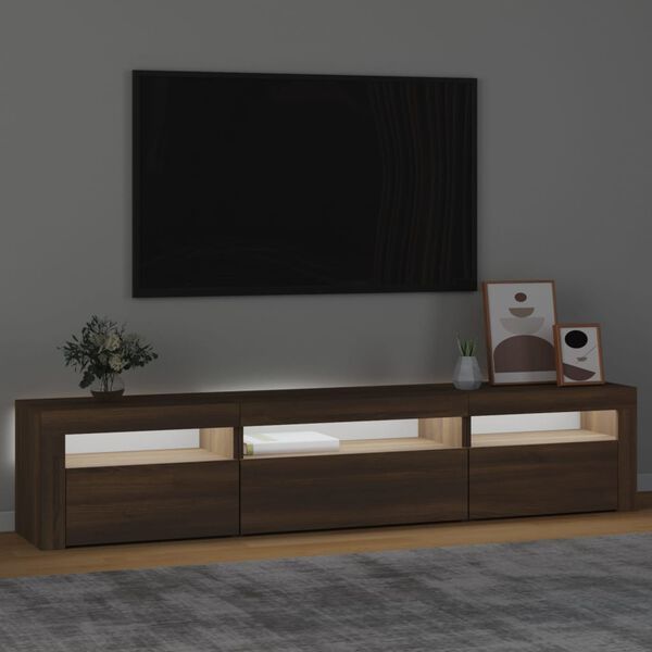 vidaXL barna tölgy színű TV-szekrény LED-lámpákkal 195x35x40 cm