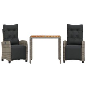 vidaXL 3 r&eacute;szes sz&uuml;rke polyrattan kerti &eacute;tkezőgarnit&uacute;ra p&aacute;rn&aacute;val