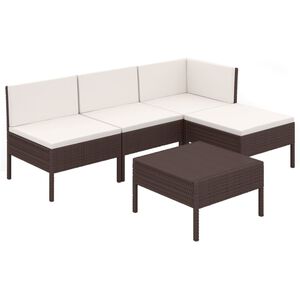 vidaXL 5 r&eacute;szes barna polyrattan kerti b&uacute;torszett p&aacute;rn&aacute;kkal