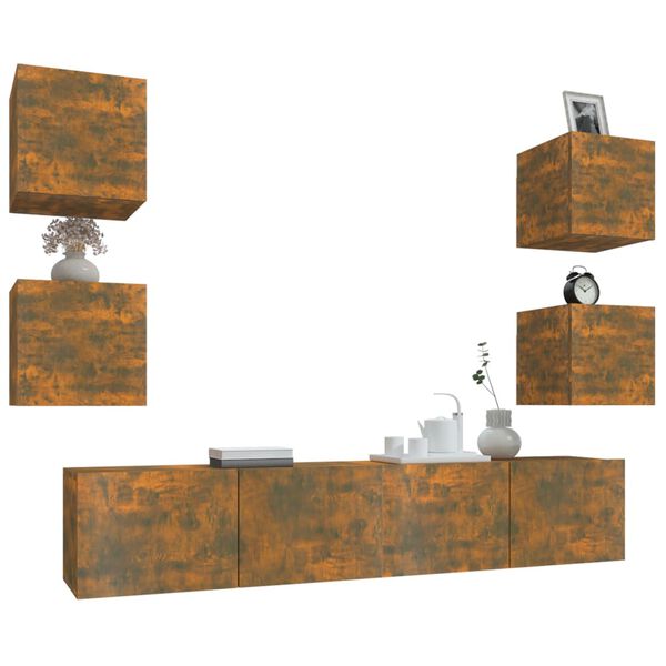 vidaXL 6 r&eacute;szes f&uuml;st&ouml;s t&ouml;lgy sz&iacute;nű szerelt fa TV-szekr&eacute;nyszett