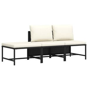 vidaXL 3 r&eacute;szes fekete polyrattan kerti &uuml;lőgarnit&uacute;ra p&aacute;rn&aacute;val