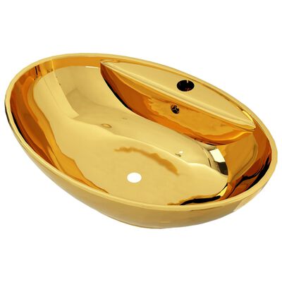 vidaXL aranyszínű kerámia mosdókagyló túlfolyóval 40 x 33 x 13,5 cm
