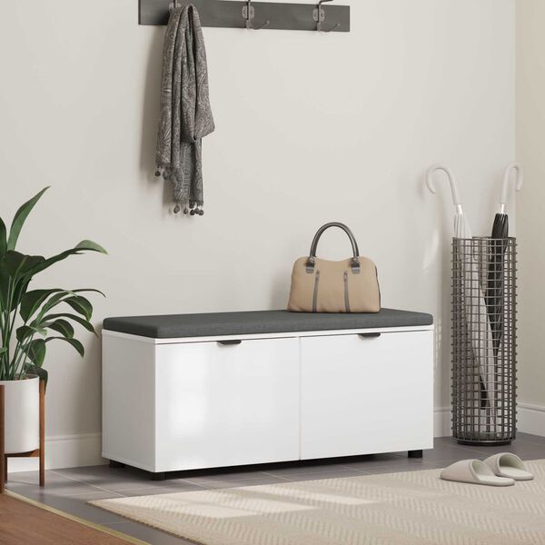 vidaXL Előt&eacute;r pad p&aacute;rn&aacute;val t&aacute;rol&oacute;val ajt&oacute;val Feh&eacute;r 100 x 38 x 46 cm