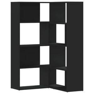 vidaXL 4 szintes fekete szerelt fa sarokk&ouml;nyvespolc 85 x 85 x 140 cm