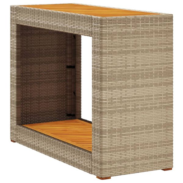 vidaXL bézs polyrattan kerti kisasztal fa asztallappal 100x40x75 cm