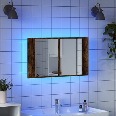 vidaXL füstös tölgy akril LED-es tükrös fürdőszobaszekrény 80x12x45 cm