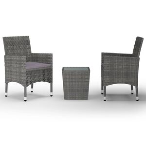 vidaXL 3 r&eacute;szes sz&uuml;rke polyrattan &eacute;s edzett &uuml;veg bisztr&oacute;szett