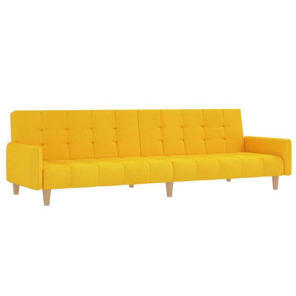 vidaXL k&eacute;tszem&eacute;lyes s&aacute;rga sz&ouml;vet kanap&eacute;&aacute;gy l&aacute;btart&oacute;val