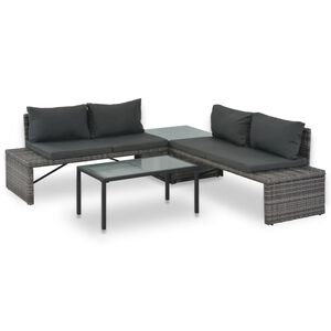 vidaXL 3-r&eacute;szes sz&uuml;rke polyrattan kerti b&uacute;torszett p&aacute;rn&aacute;kkal