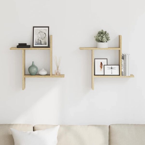 vidaXL 2 db sonoma t&ouml;lgy sz&iacute;nű szerelt fa fali polc 50 x 12 x 50 cm