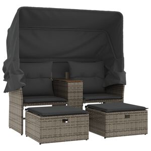 vidaXL 2 szem&eacute;lyes sz&uuml;rke polyrattan kerti kanap&eacute; baldachinnal/sz&eacute;kkel