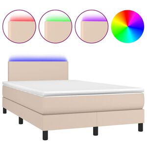 vidaXL cappuccino sz&iacute;nű műbőr rug&oacute;s &eacute;s LED-es &aacute;gy matraccal 120x190 cm