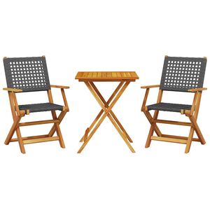 vidaXL 3 r&eacute;szes fekete polyrattan &eacute;s t&ouml;m&ouml;r fa bisztr&oacute;szett