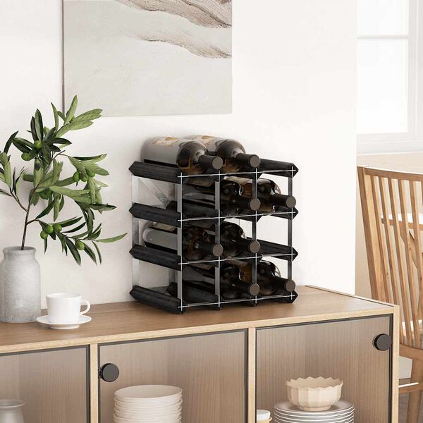 vidaXL fekete t&ouml;m&ouml;r fenyőfa bortart&oacute; &aacute;llv&aacute;ny 12 palackhoz