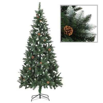 vidaXL műkarácsonyfa fenyőtobozokkal és fehér csillámmal 210 cm