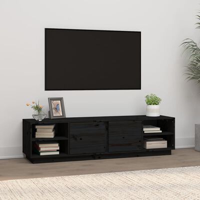 vidaXL fekete tömör fenyőfa TV-szekrény 156 x 40 x 40 cm