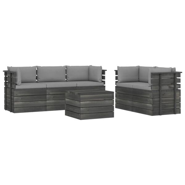 vidaXL 6 r&eacute;szes t&ouml;m&ouml;r fenyőfa kerti raklap-b&uacute;torgarnit&uacute;ra p&aacute;rn&aacute;kkal