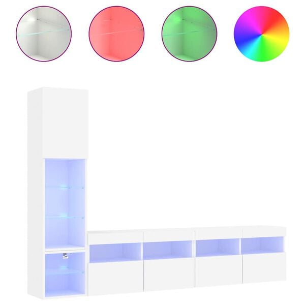 vidaXL 4 darab fehér szerelt fa fali TV-bútor LED-del