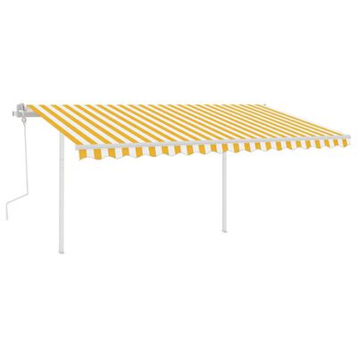 vidaXL sárga és fehér kézzel kihúzható napellenző póznákkal 4 x 3 m