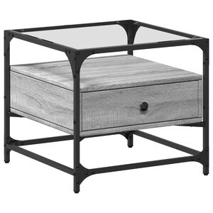 vidaXL sz&uuml;rke sonoma ac&eacute;l doh&aacute;nyz&oacute;asztal &uuml;veglappal 50x50x45 cm