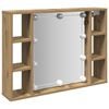vidaXL k&eacute;zműves t&ouml;lgy szerelt fa t&uuml;kr&ouml;s szekr&eacute;ny LED-ekkel 76x15x55 cm