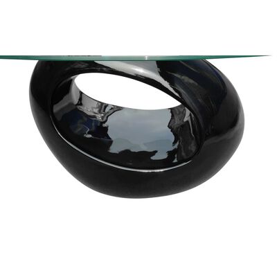 vidaXL magasfényű fekete dohányzóasztal ovális üveglappal