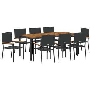 vidaXL Kert &eacute;tkező szett 9 pcs Fekete polirattan