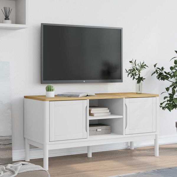 vidaXL FLORO fehér tömör fenyőfa TV-szekrény 114 x 43 x 55 cm
