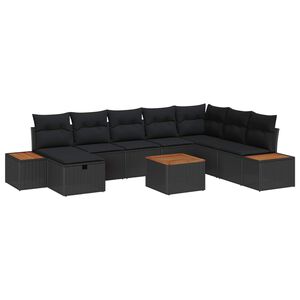 vidaXL Kerti Kanap&eacute; Szett p&aacute;rn&aacute;val 9 pcs Fekete Poli rattan