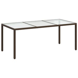 vidaXL barna polyrattan &eacute;s edzett &uuml;veg kerti asztal 190 x 90 x 75 cm