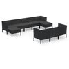 vidaXL 10 r&eacute;szes fekete polyrattan kerti b&uacute;torszett p&aacute;rn&aacute;kkal