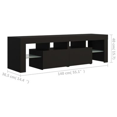 vidaXL fekete TV-szekrény LED-világítással 140 x 36,5 x 40 cm