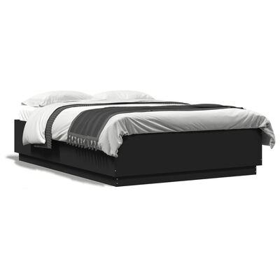 vidaXL fekete szerelt fa ágykeret LED-világítással 120 x 200 cm