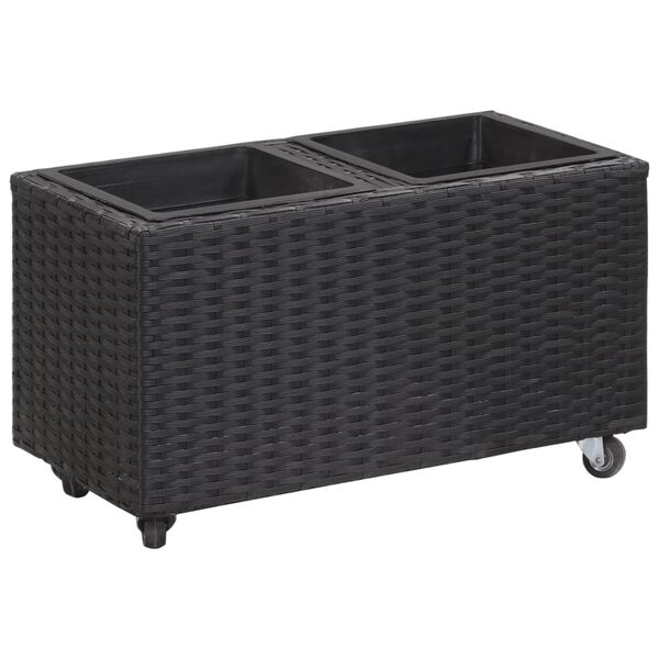 vidaXL fekete polyrattan kerti magaságyás 2 kaspóval 60 x 30 x 36 cm