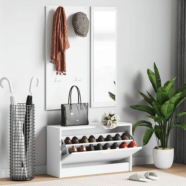 vidaXL 3 az 1-ben feh&eacute;r szerelt fa cipőszekr&eacute;ny szett