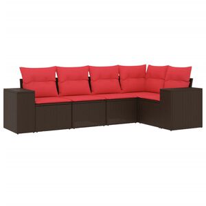 vidaXL 5 db barna polyrattan kerti kanap&eacute;garnit&uacute;ra p&aacute;rn&aacute;kkal