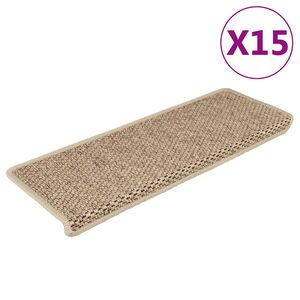vidaXL 15 db sziz&aacute;l hat&aacute;s&uacute; homoksz&iacute;nű &ouml;ntapad&oacute; l&eacute;pcsőszőnyeg 65x21x4cm