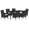 vidaXL Kert &eacute;tkező szett p&aacute;rn&aacute;val 7 pcs Fekete polirattan