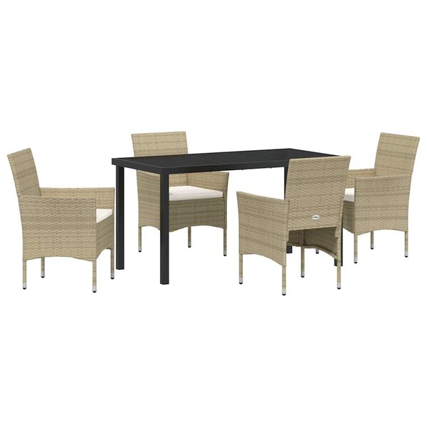 vidaXL Kert &eacute;tkező szett p&aacute;rn&aacute;val 5 pcs B&eacute;zs polirattan