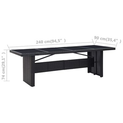 vidaXL fekete polyrattan és üveg kerti asztal 240 x 90 x 74 cm