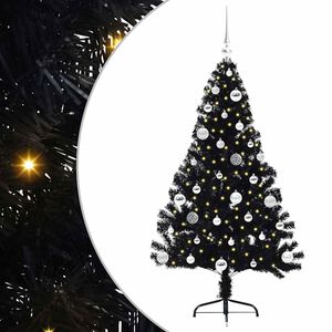 vidaXL Mesters&eacute;ges, előre vil&aacute;g&iacute;tott kar&aacute;csonyi fa Fekete 150 cm PVC