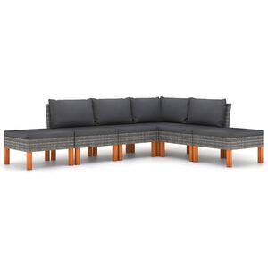 vidaXL 6 r&eacute;szes sz&uuml;rke polyrattan kerti &uuml;lőgarnit&uacute;ra p&aacute;rn&aacute;kkal
